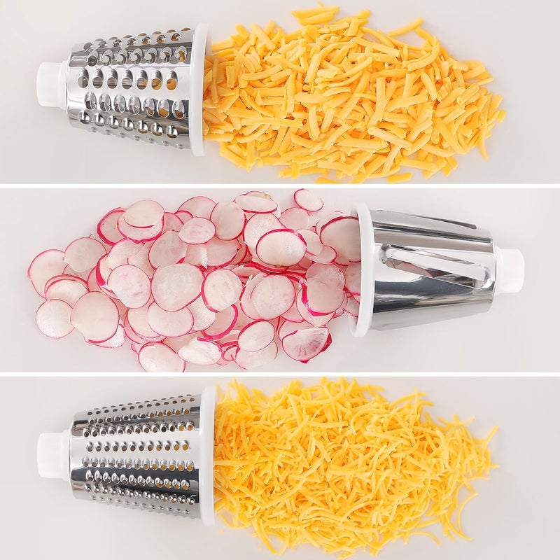GORCI Cheese Grater Cheese Shredder with 3 Interchangeable Blades, Rotary Cheese Grater Manual Vegetable Slicer with Non-slip Suction Base Peanut Nuts Grinder Vegetable Shredder White - Image 5